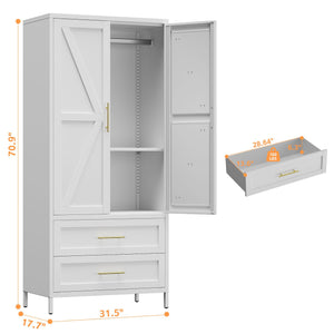 Metal Wardrobe Closet with Drawers & Hanging Rod