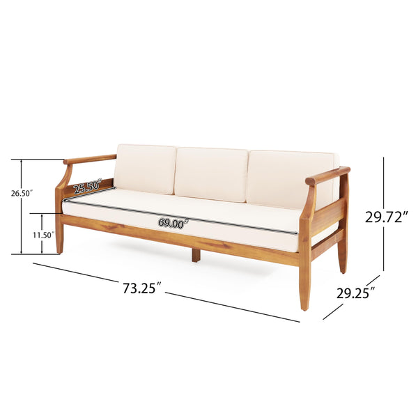 Outdoor 3-Seater Acacia Wood Sofa with Water-Resistant Cushions