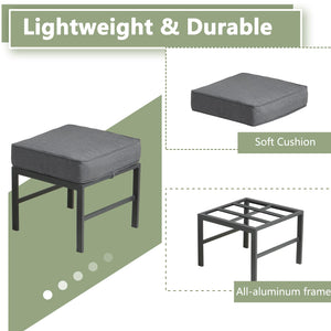Aluminum Outdoor Patio Ottomans with Cushions, Set of 2