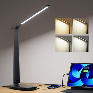 LED Desk Lamp with USB Charging Ports & Dimmable Light
