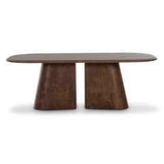 Oval Burl Wood Dining Table 87" – Seats 6, Brown