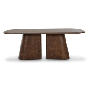Oval Burl Wood Dining Table 87" – Seats 6, Brown