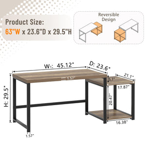 63-Inch Computer Desk with Printer Shelf & PC Tower Stand