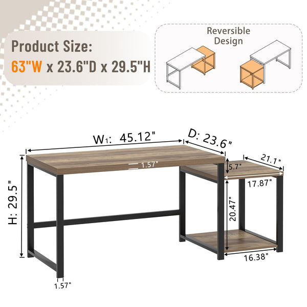 63-Inch Computer Desk with Printer Shelf & PC Tower Stand
