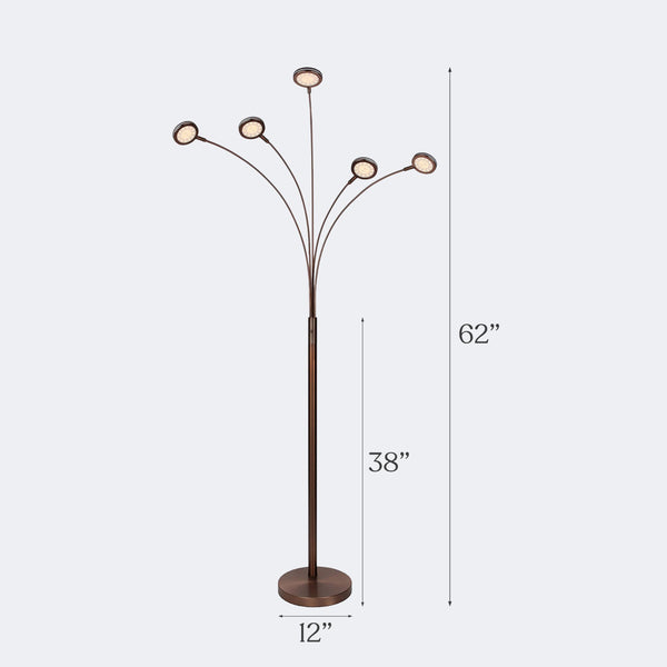 5-Head Arc Floor Lamp with Rotating LED Lights