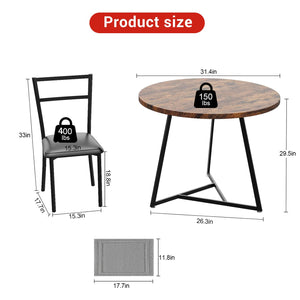 Round Dining Table Set for 2 with Upholstered Chairs