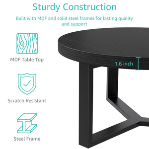 Round Coffee Table Set with 3 Nesting Stools — 30 Inch Modern Black