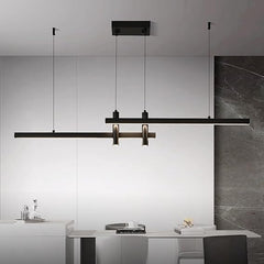 Modern Black Linear LED Pendant Light with Remote Control