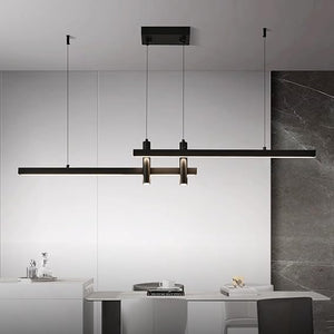 Modern Black Linear LED Pendant Light with Remote Control