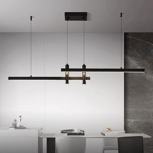 Modern Black Linear LED Pendant Light with Remote Control
