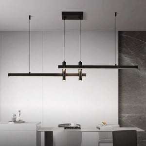 Modern Black Linear LED Pendant Light with Remote Control