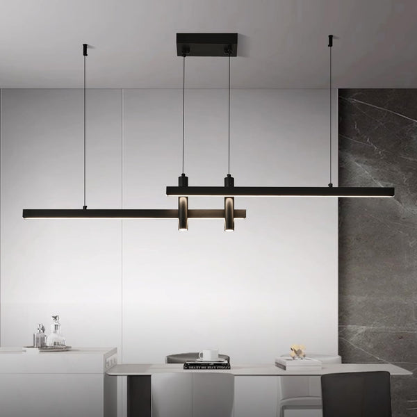 Modern Black Linear LED Pendant Light with Remote Control
