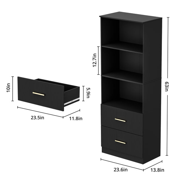 Bookcase with Drawers & Adjustable Shelf, 63"