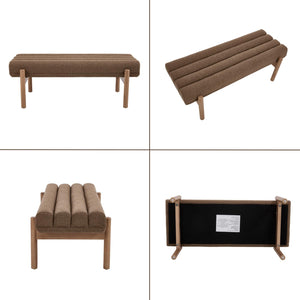 47" Modern Upholstered Bench with Channel Tufting & Wood Legs