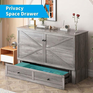 Queen Murphy Bed Cabinet with USB Charging & Storage