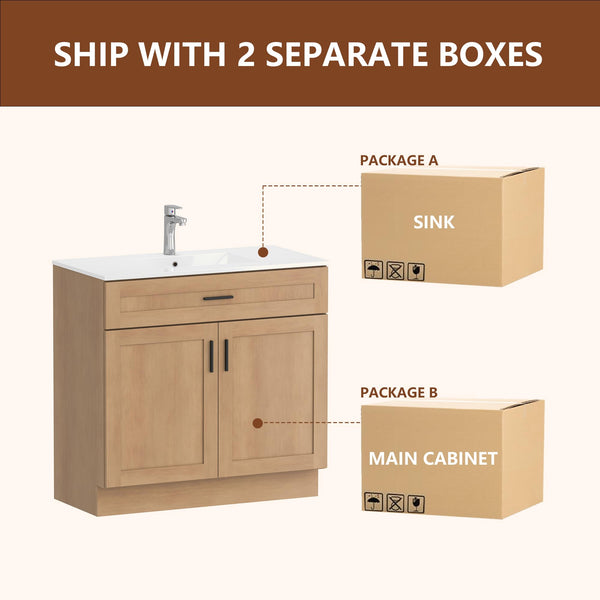 Bathroom Vanity Cabinet with Sink – Soft-Close Doors, Drawer & Metal Handles