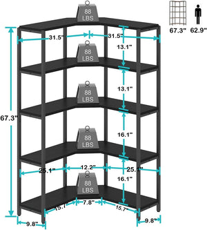 L-Shaped 5-Tier Corner Bookshelf
