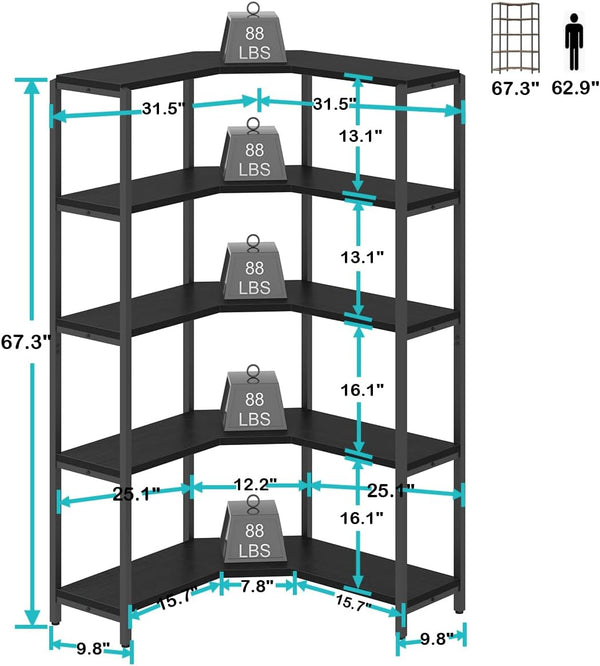 L-Shaped 5-Tier Corner Bookshelf