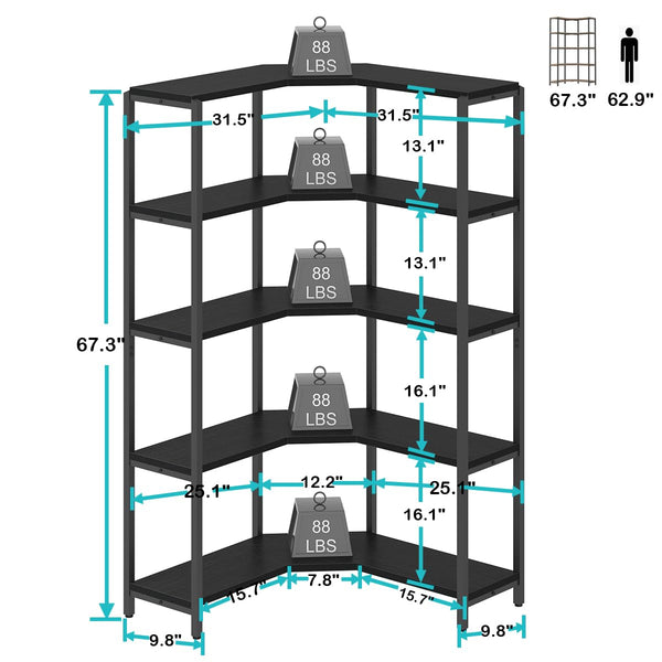L-Shaped 5-Tier Corner Bookshelf