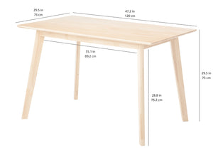 Solid Wood Rectangular Dining Table for 4, Natural Wood