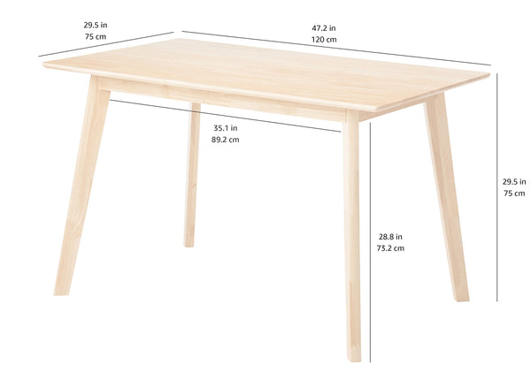 Solid Wood Rectangular Dining Table for 4, Natural Wood