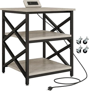 3-Tier Rolling Printer Cart with Power Outlet & Adjustable Shelf