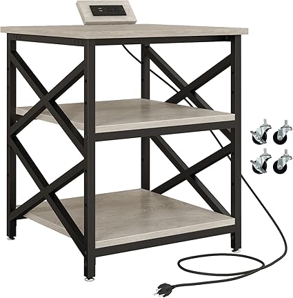 3-Tier Rolling Printer Cart with Power Outlet & Adjustable Shelf