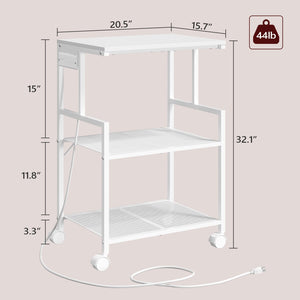 3-Tier Rolling Printer Stand with Charging Station