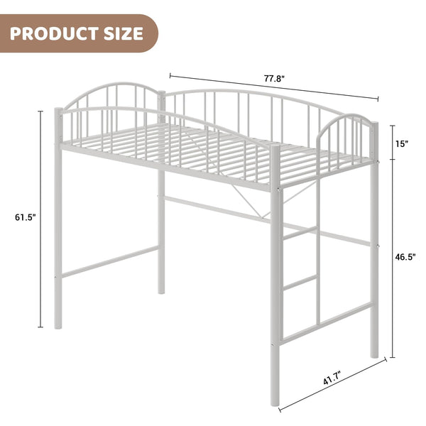 Twin Size Metal Loft Bed with Staircase & Arched Guardrail