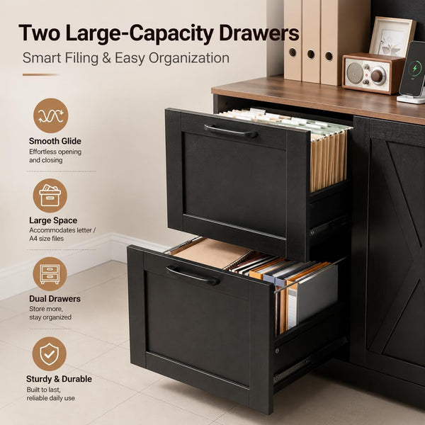 72" Tall Bookshelf with Power Outlet & File Cabinet