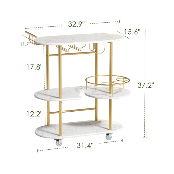 4-Tier Rolling Bar Cart with Wine Rack & Glass Holder