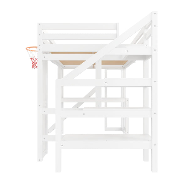 Full Size Kids Loft Bed with Slide, Desk & Storage