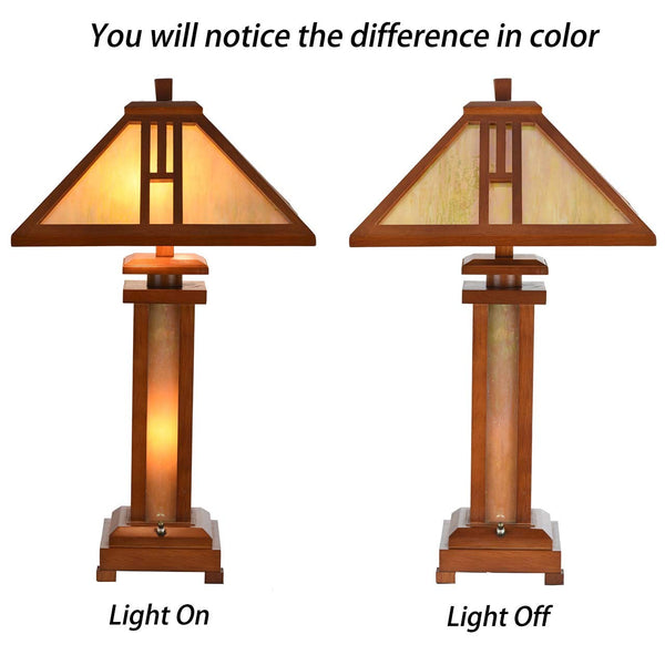 Mission Tiffany Stained Glass Table Lamp with Wooden Base