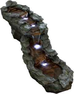 76-Inch Outdoor Tiered Rocky River Stream Water Fountain with Color-Changing LED Lights