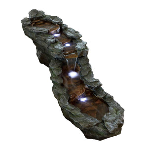 76-Inch Outdoor Tiered Rocky River Stream Water Fountain with Color-Changing LED Lights