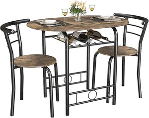 3-Piece Round Dining Table & Chair Set with Built-In Wine Rack