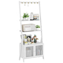 4-Tier Bamboo Ladder Bookshelf with Drawers & Hooks