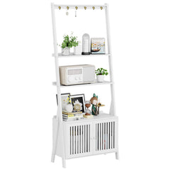 4-Tier Bamboo Ladder Bookshelf with Drawers & Hooks