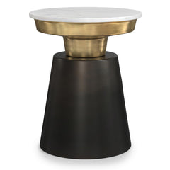 Round Marble Top Accent Side Table with Metal Base