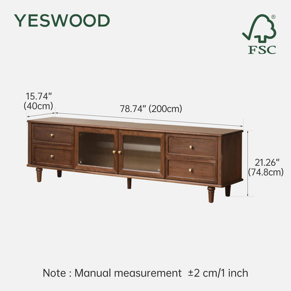 Solid Walnut Wood TV Stand – Mid-Century Modern Media Console with Storage