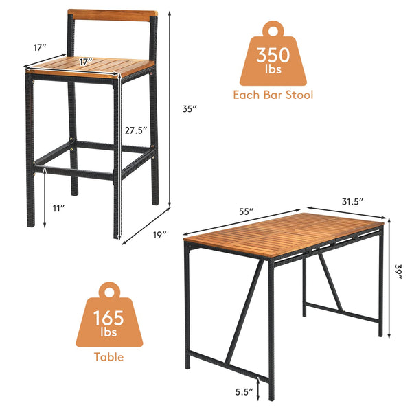 7-Piece Outdoor Acacia Wood Bar Set with 6 Bar Stools