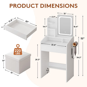 Small Vanity Set with Lighted Mirror & Power Station