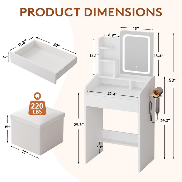 Small Vanity Set with Lighted Mirror & Power Station