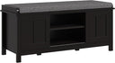 Entryway Shoe Storage Bench with Sliding Doors & Padded Seat