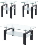 Glass Coffee Table Set of 3 with End Tables – Modern Living Room Furniture