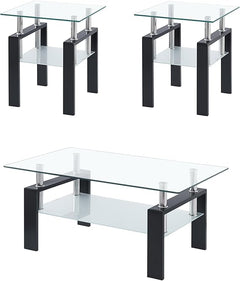 Glass Coffee Table Set of 3 with End Tables – Modern Living Room Furniture