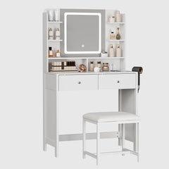 Lighted Vanity with Mirror, Stool & Storage