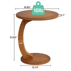 C-Shaped Round End Table — Brown