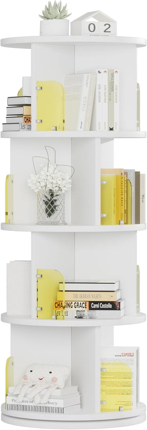 4-Tier Revolving Bookshelf Tower with Acrylic Window Partitions