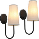 Set of 2 Linen Fabric Wall Sconces – Hardwired Curved Arm Vanity Light